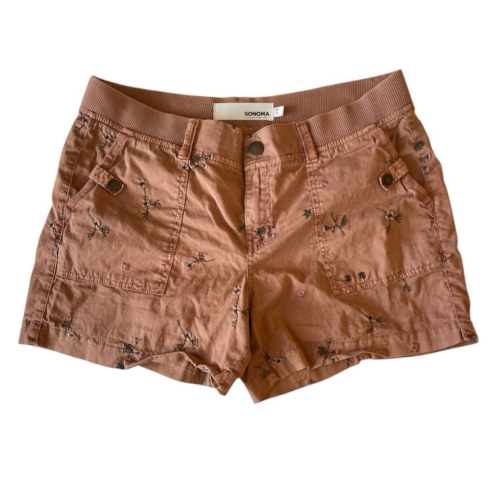 Sonoma Women's Rust Floral Embroidered Cargo Shorts Sz 12